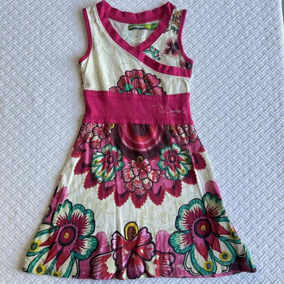 Desigual Girls Size 3/4 Pink White Floral Printed Sleeveless A Line Dress - Picture 1 of 13